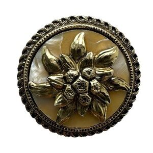 Vintage West Germany Faux Mother of Pearl Inlay Flower Scarf Clip Gold Tone